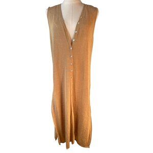 2/$30 ZARA M Sleeveless V Neckline Button-Down Camel Linen Blend Midi Dress